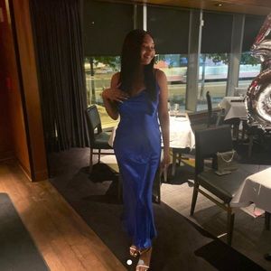 Naomi sayin navy blue open tie back dress